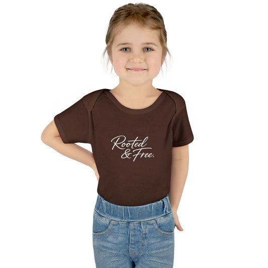 Rooted & Free Infant Bodysuit - Organic Baby Onesie with Script Logo