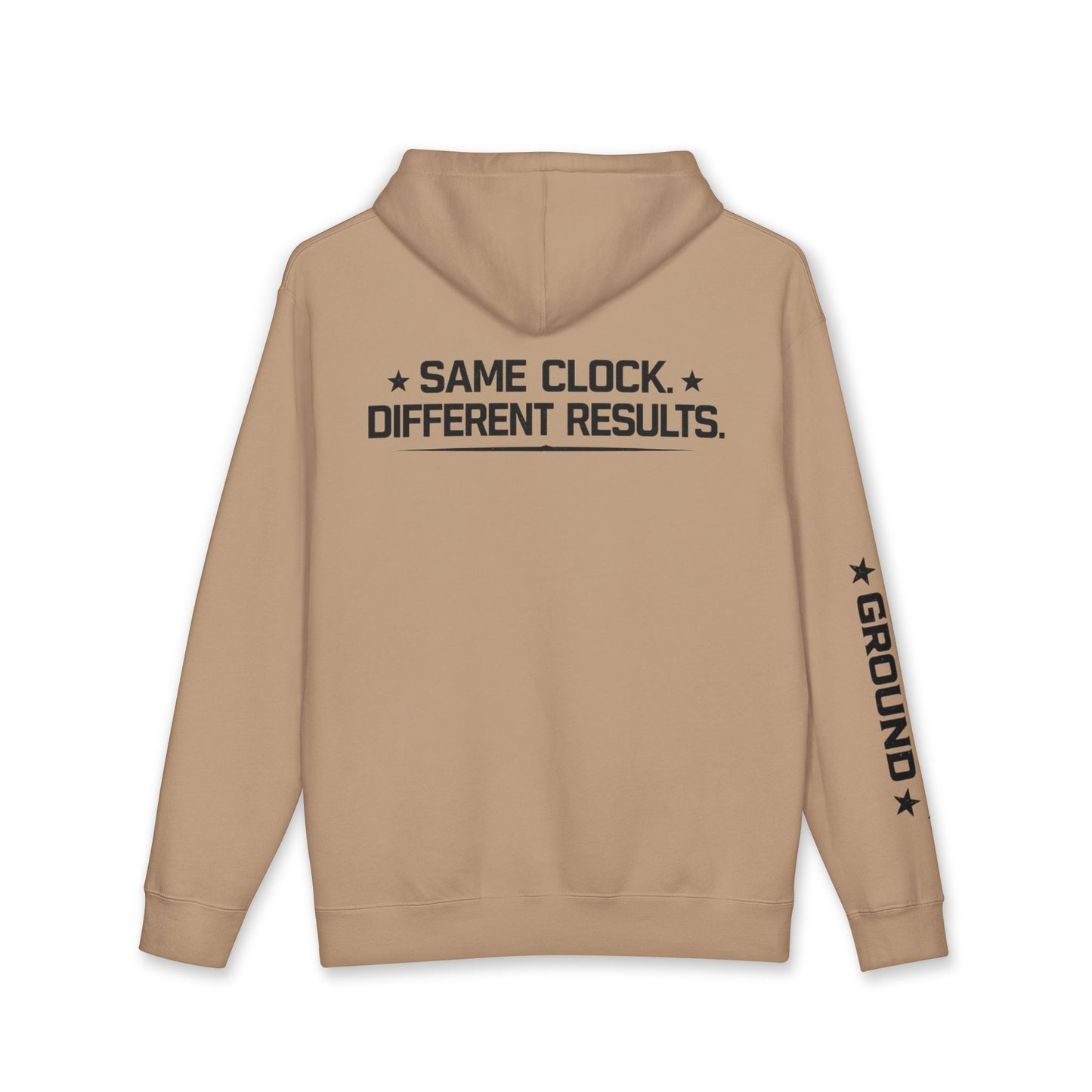 Hoodie — “Same Clock Different Results” Graphic Pullover