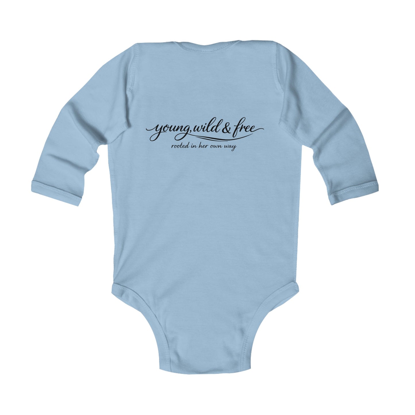 Infant Long Sleeve Bodysuit - 'Young, Wild & Free' Baby Onesie with Flag Accent