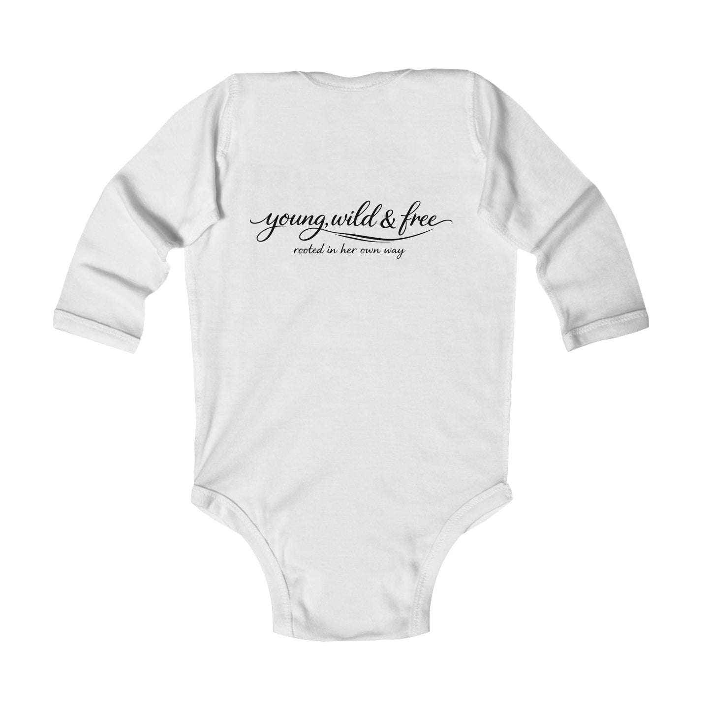 Infant Long Sleeve Bodysuit - 'Young, Wild & Free' Baby Onesie with Flag Accent