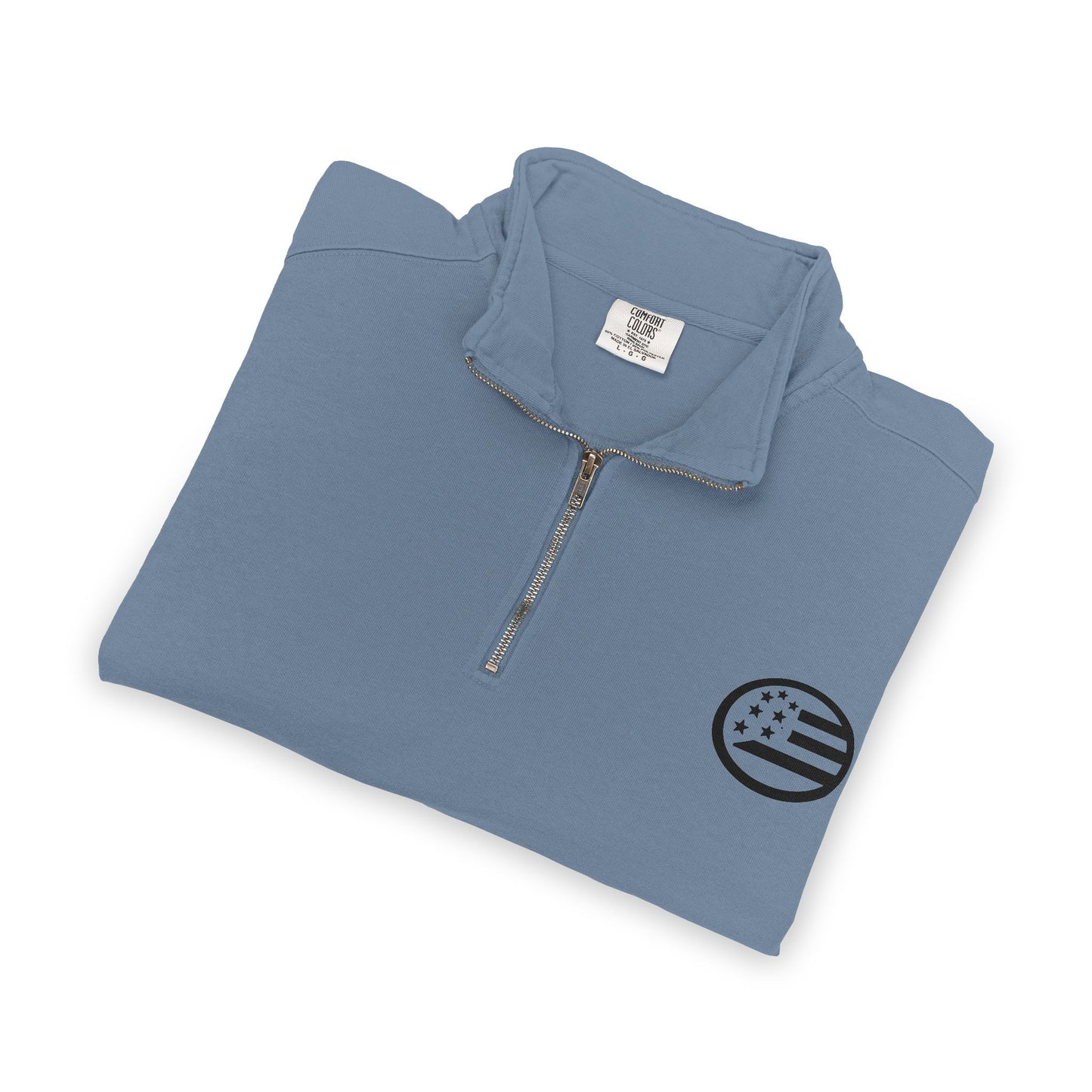 Quarter-Zip Sweatshirt — Minimal American Flag Chest Logo