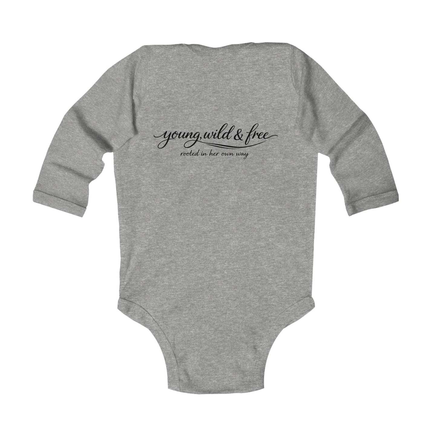 Infant Long Sleeve Bodysuit - 'Young, Wild & Free' Baby Onesie with Flag Accent