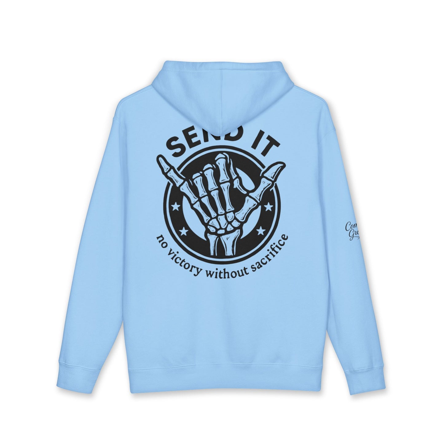 Send It Hoodie — 'No Victory Without Sacrifice' Skeleton Shaka Pullover