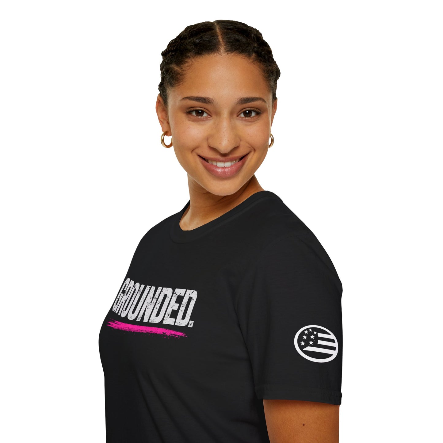 Grounded T-Shirt — Bold Text Tee with Pink Accent