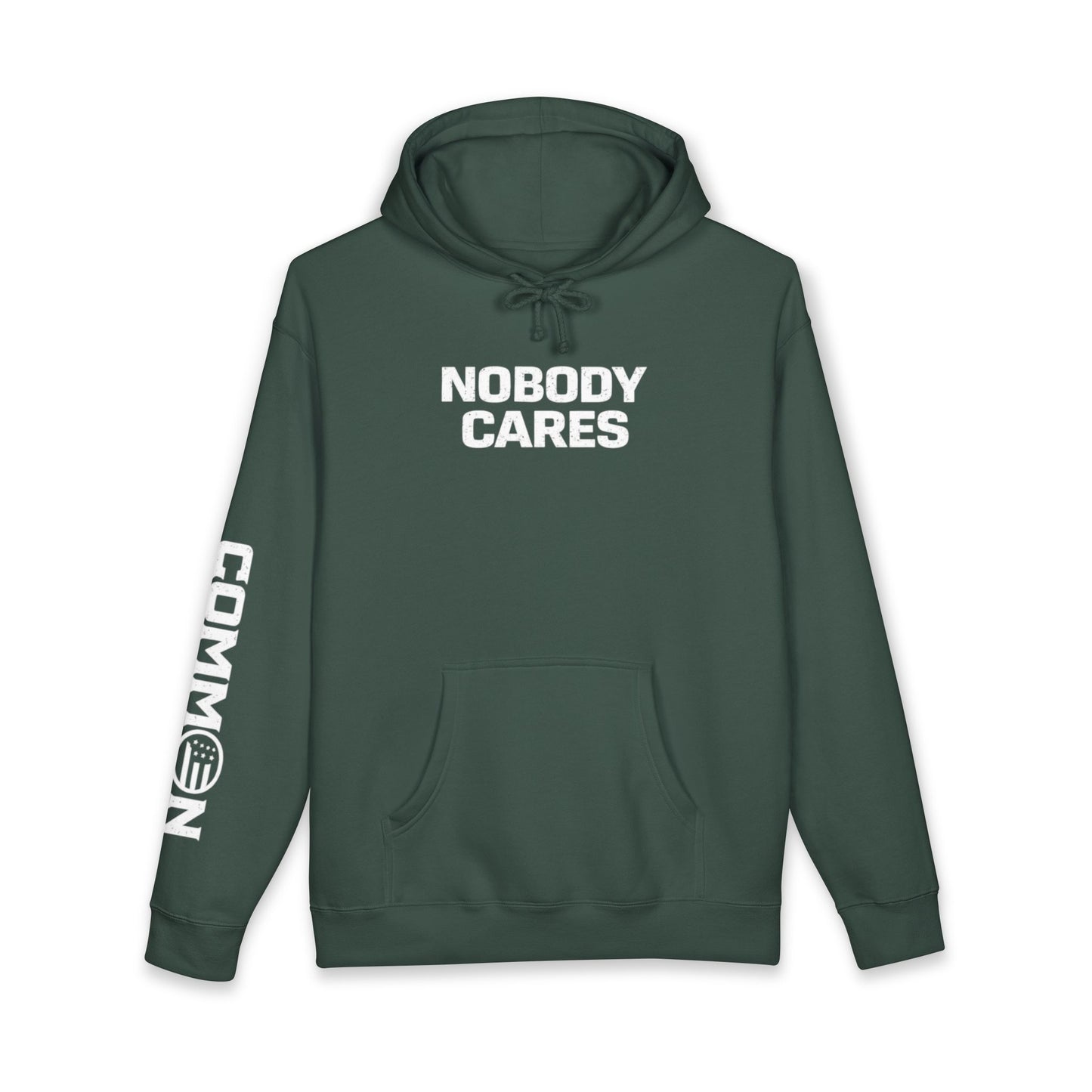 Nobody Cares Hoodie — Minimalist Streetwear Pullover with Sleeve 'Common Ground' Graphic