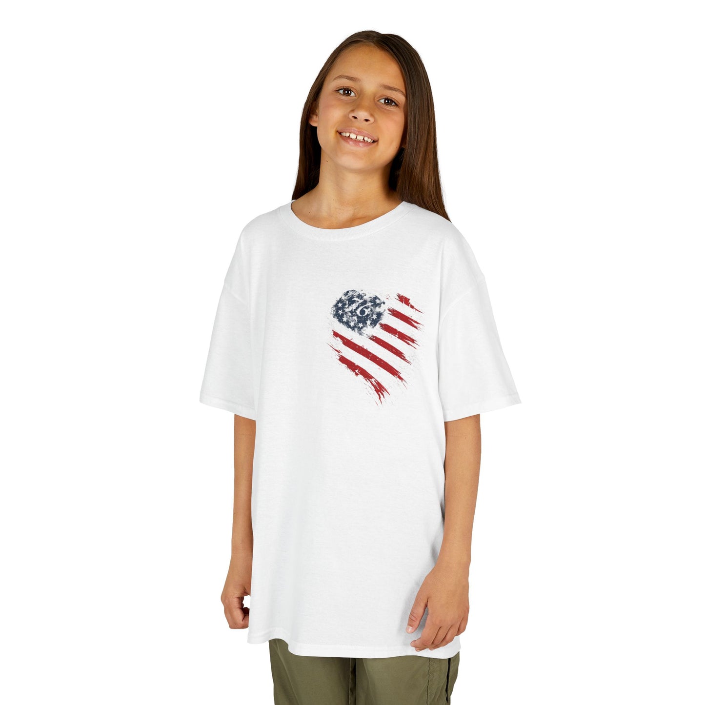 Kids T‑Shirt — Distressed American Flag Heart Graphic (4th of July, Patriotic)