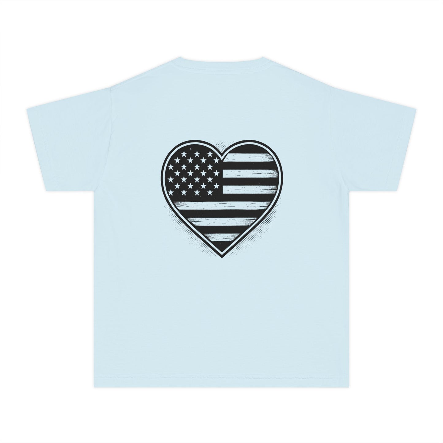 Youth Tee — 'ROOTS' Front Logo & Distressed American Flag Heart Back
