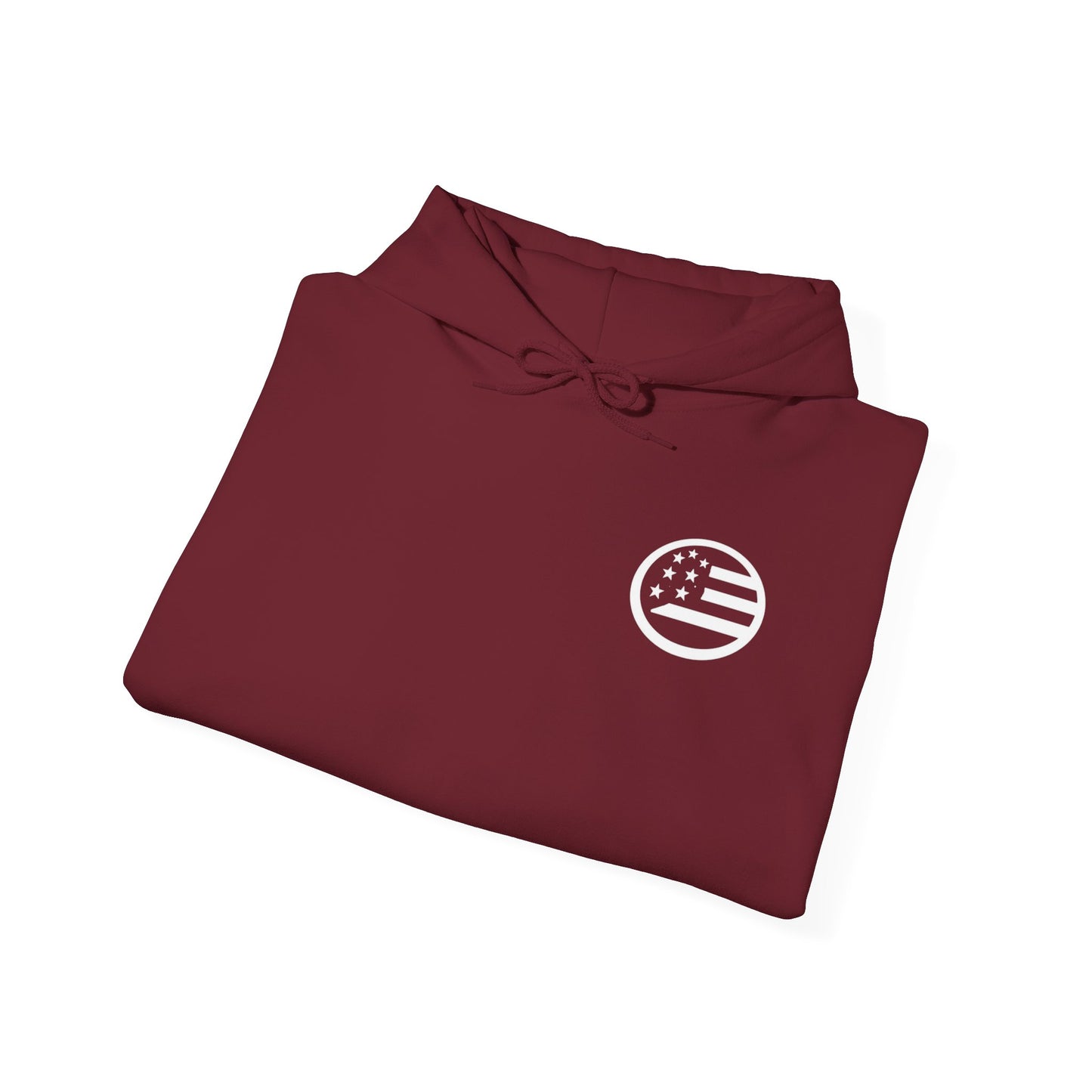 Hoodie — Black Americana Flag Logo Pullover with Script Sleeve