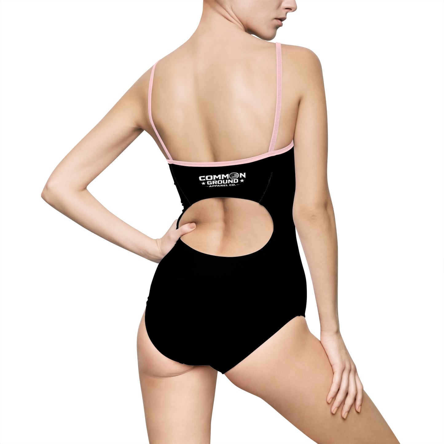 Black 'Common Ground' Women's One-Piece Swimsuit — Minimalist Logo Swimwear