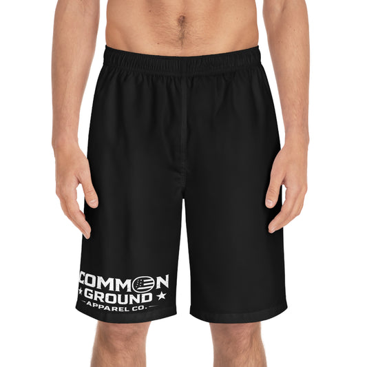 Common Ground Apparel Men's Board Shorts – Black Logo Swim Trunks