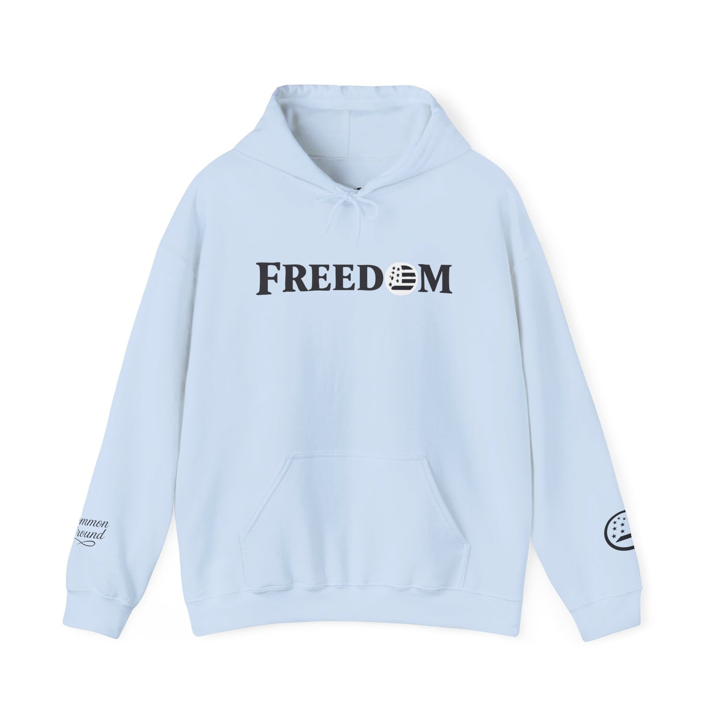 Freedom Logo Hoodie — Minimal Patriotic Graphic Pullover