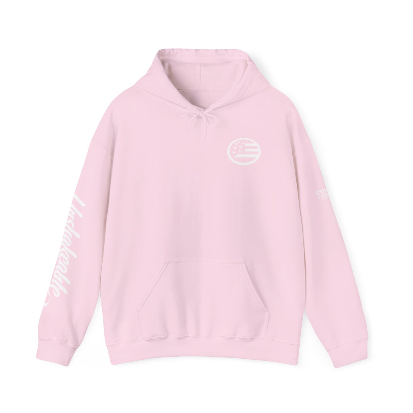 Hoodie — Black Americana Flag Logo Pullover with Script Sleeve