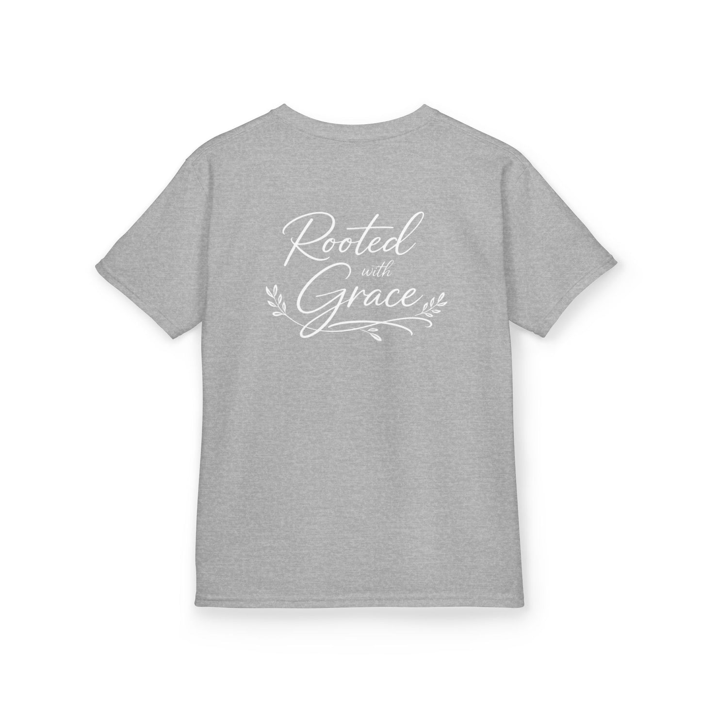 Kids T‑Shirt — "Rooted with Grace" Faith Tee (Black)