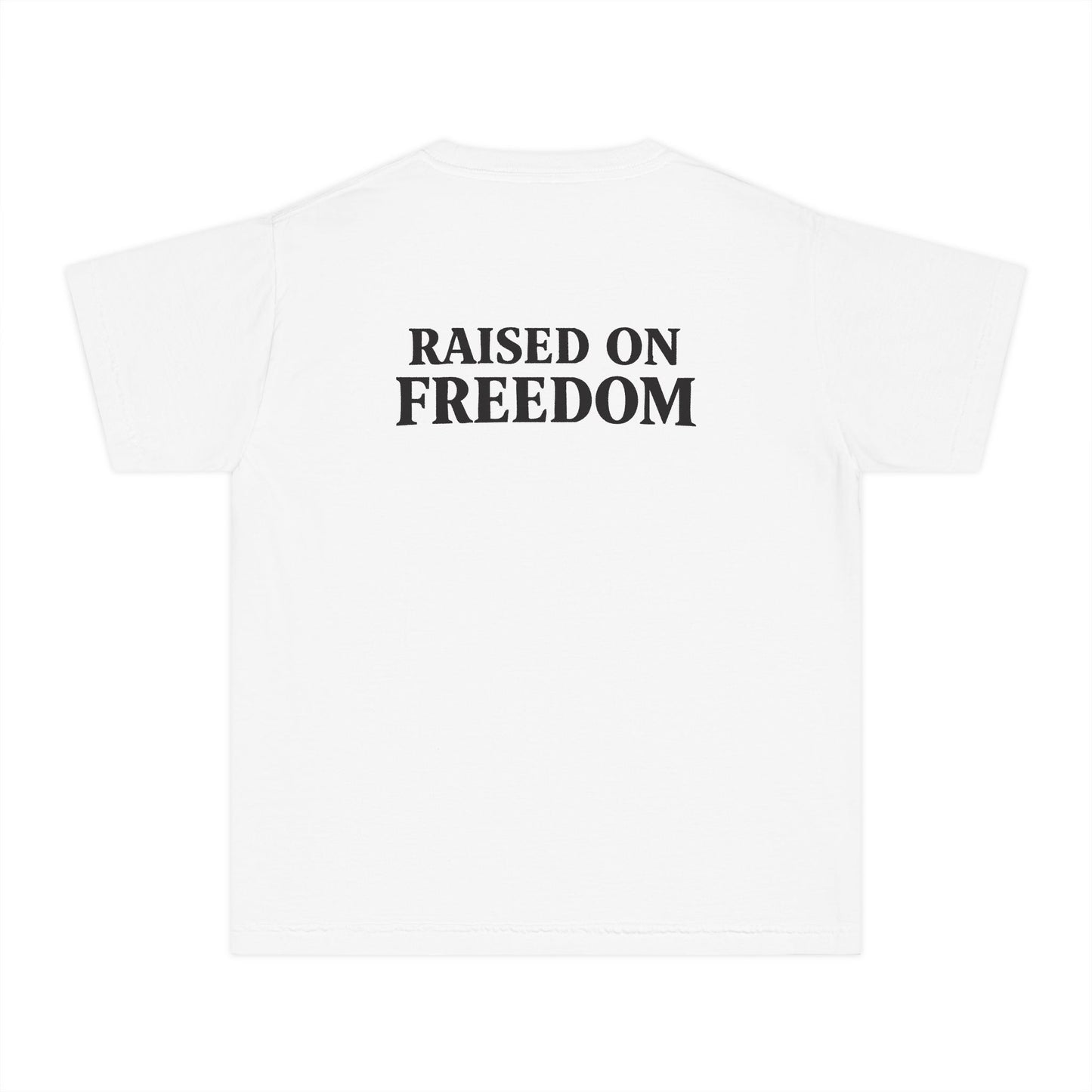 Youth Tee — "ROOTS" Front + "Raised on Freedom" Back Patriotic Graphic