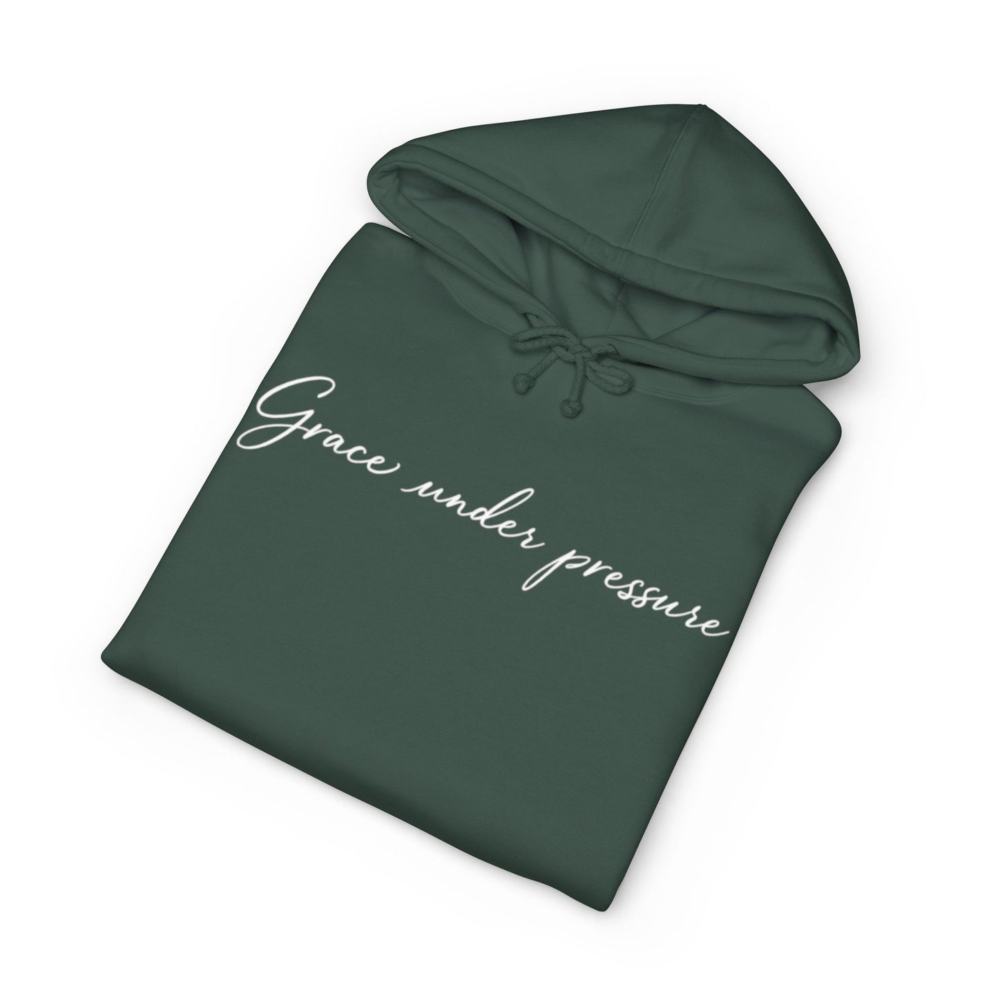 Grace Under Pressure Hoodie — 'Grace under pressure' Script Pullover with CommOn/Ground Sleeve Graphics