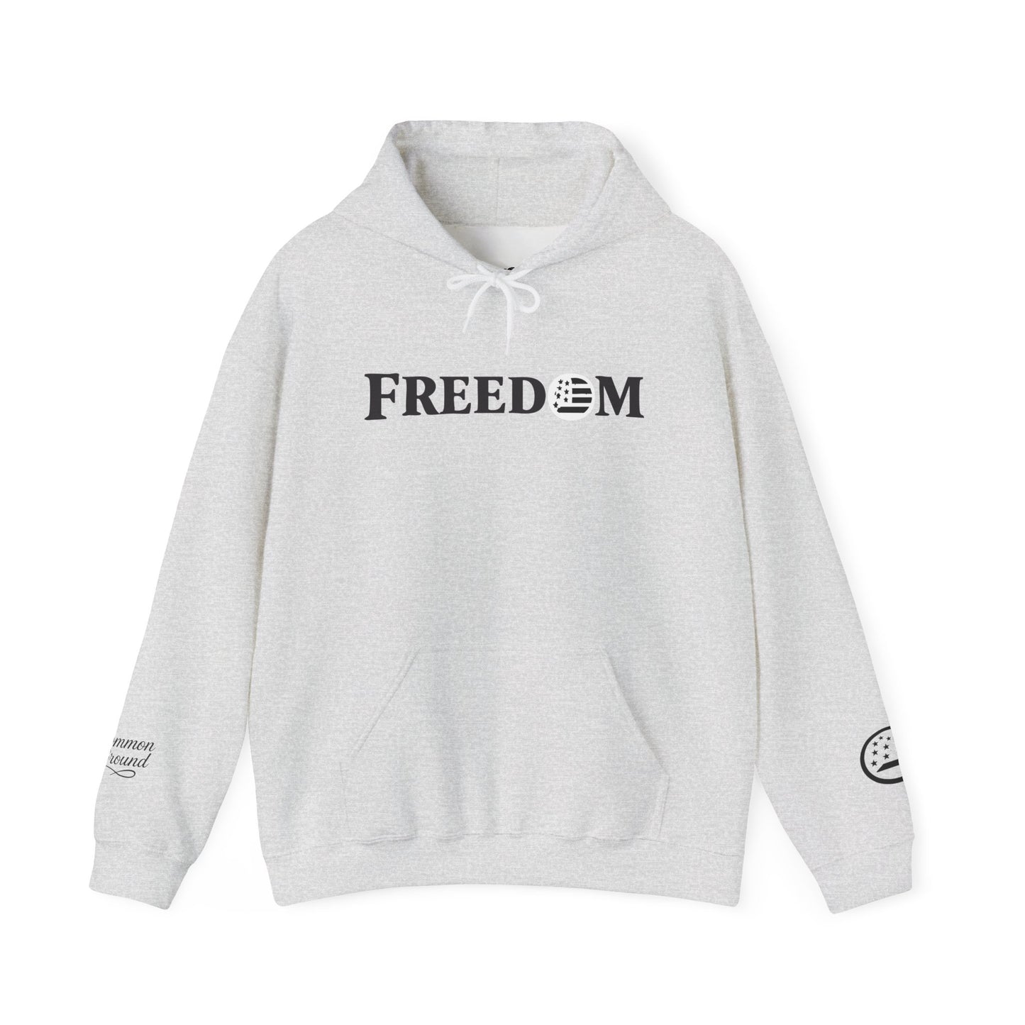 Freedom Logo Hoodie — Minimal Patriotic Graphic Pullover