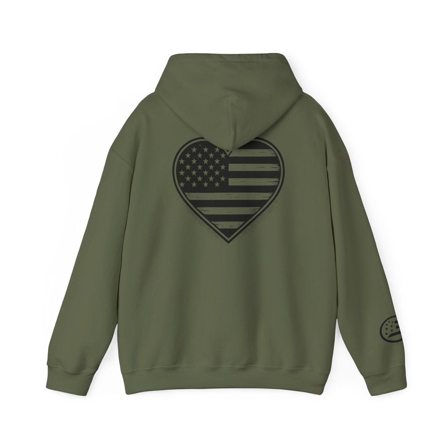 American Flag Heart Hoodie — Black & White Patriotic Pullover
