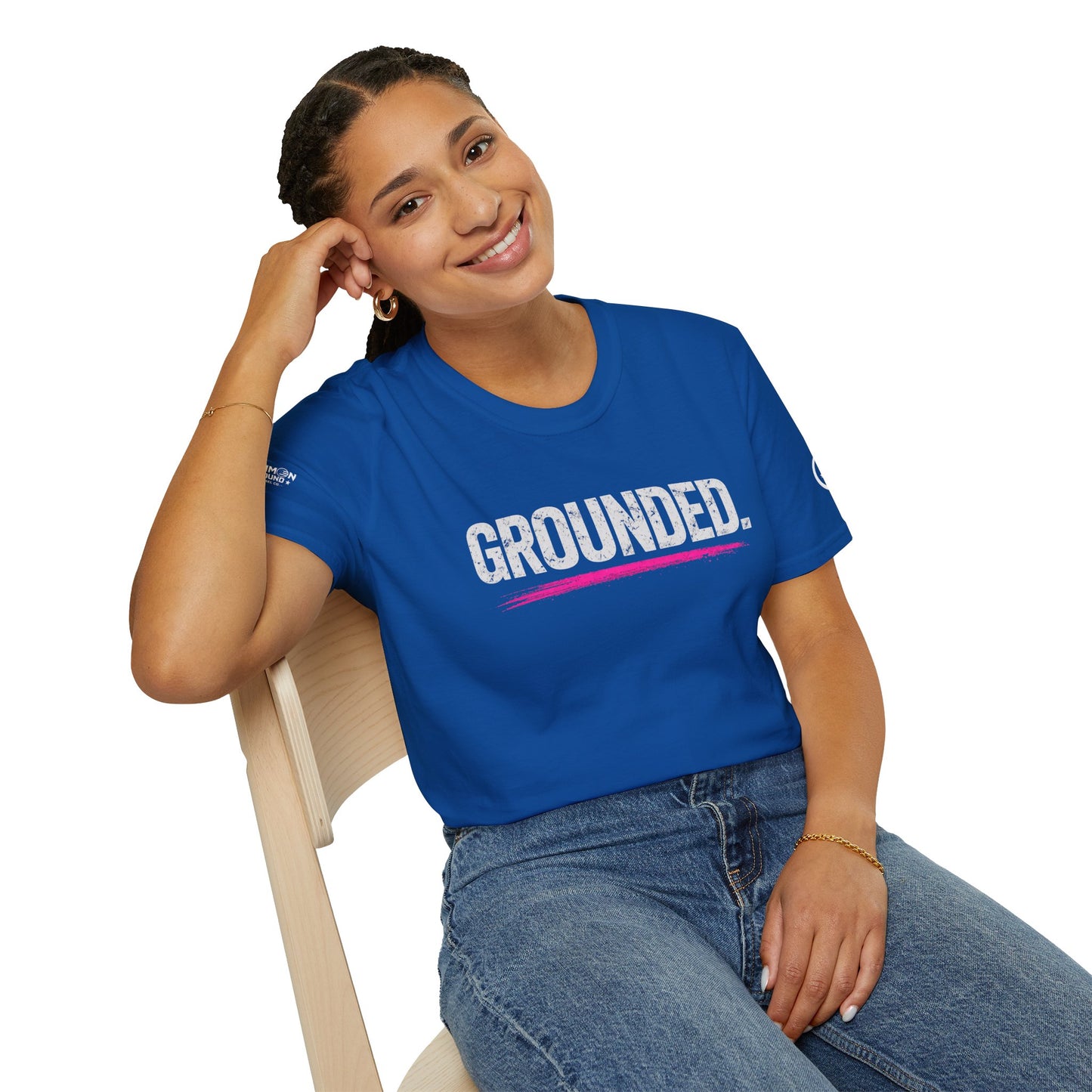 Grounded T-Shirt — Bold Text Tee with Pink Accent