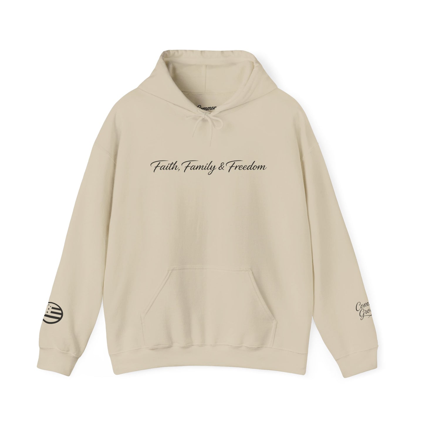 Faith, Family & Freedom Hoodie — Minimalist White Pullover