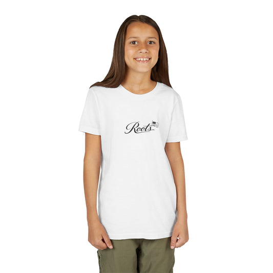 Youth Tee — Floral Bull Skull Graphic "Roots" Backprint
