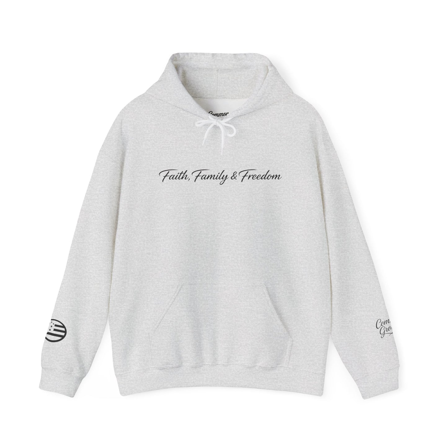 Faith, Family & Freedom Hoodie — Minimalist White Pullover