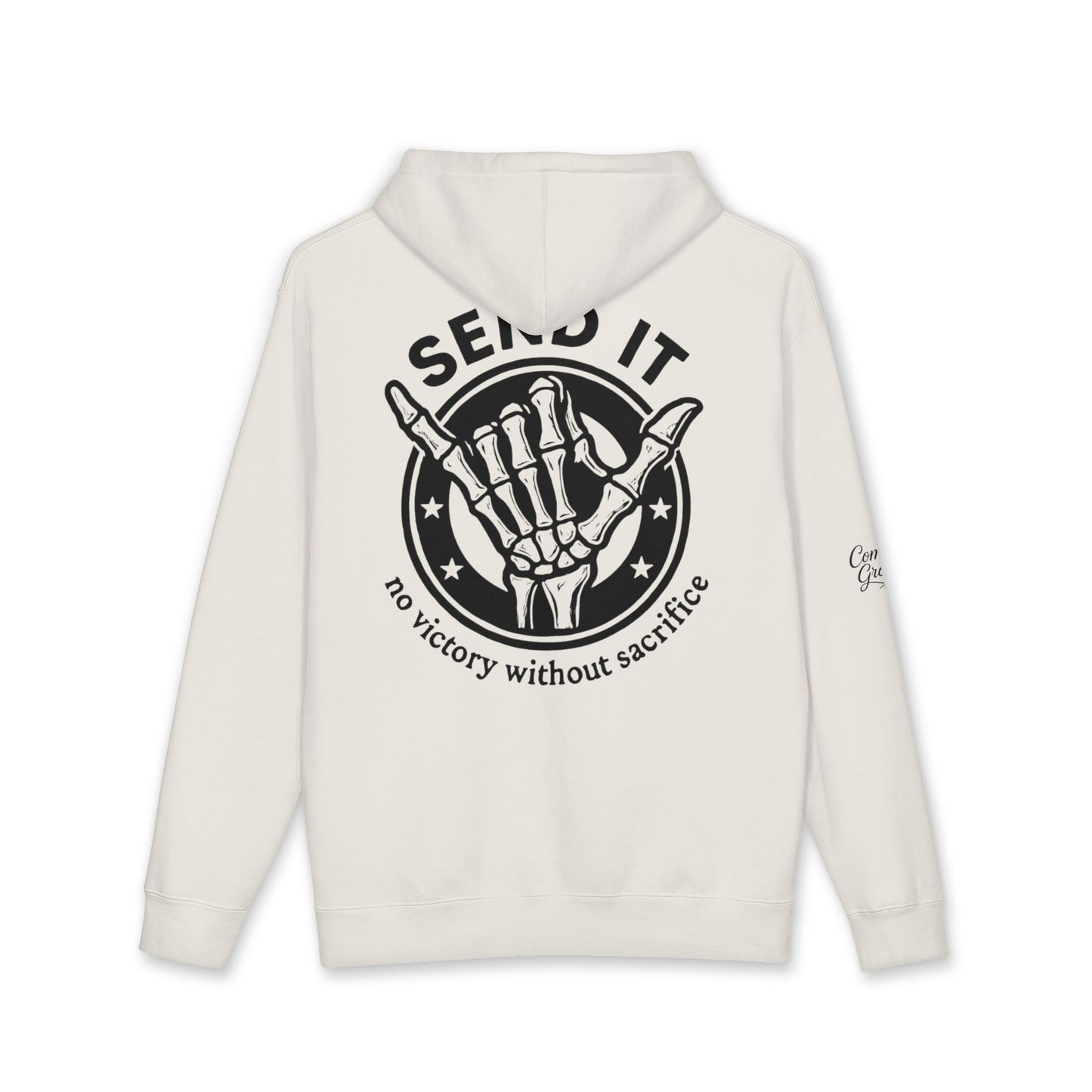 Send It Hoodie — 'No Victory Without Sacrifice' Skeleton Shaka Pullover