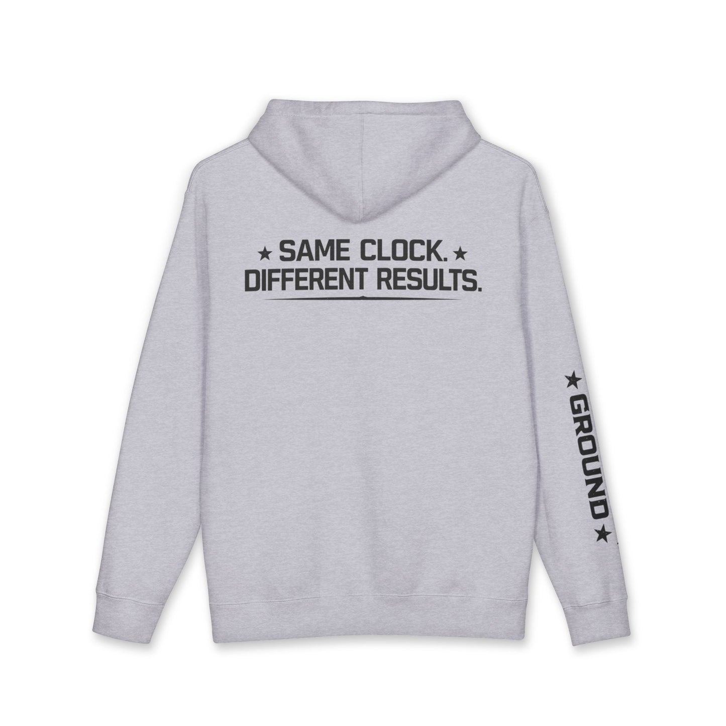 Hoodie — “Same Clock Different Results” Graphic Pullover