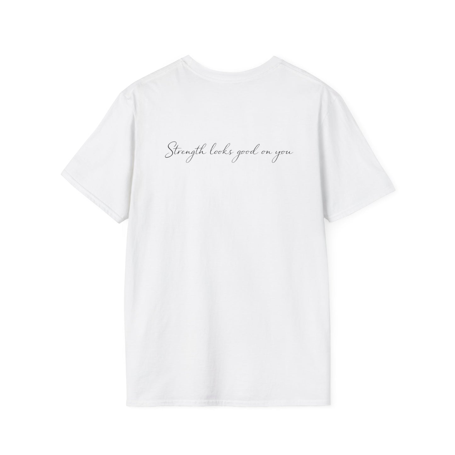 T-Shirt — "Common Ground" Minimal Script Tee (Back: "Strength looks good on you")