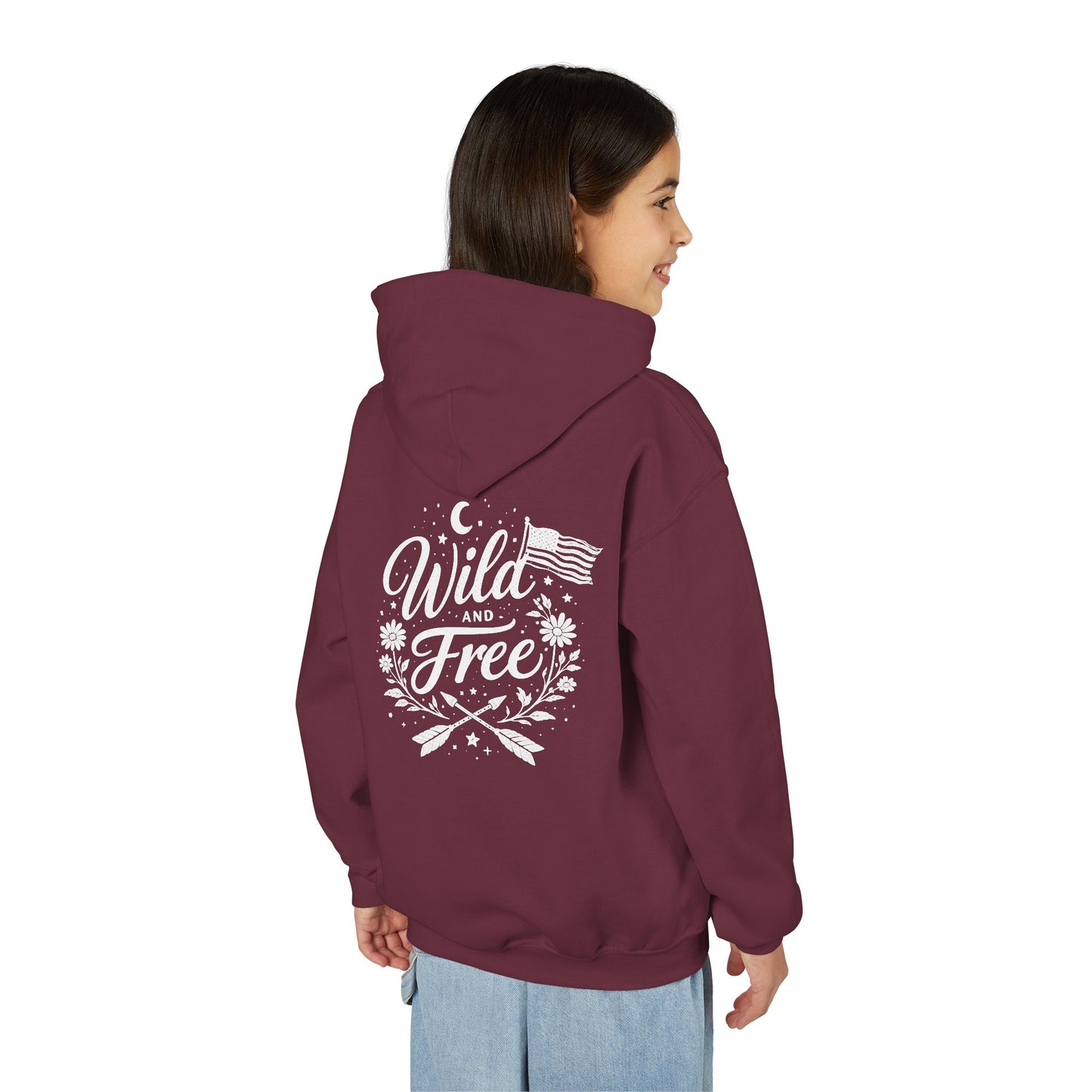 Youth Hoodie - "Wild and Free" Patriotic Roots Graphic Pullover