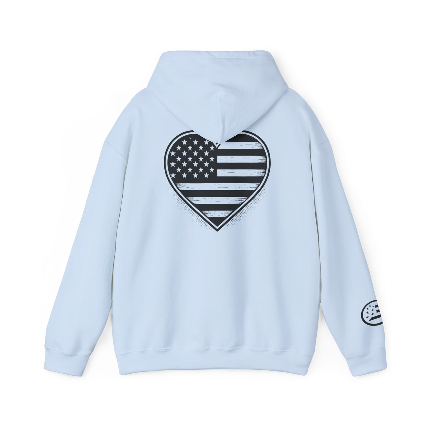 American Flag Heart Hoodie — Black & White Patriotic Pullover