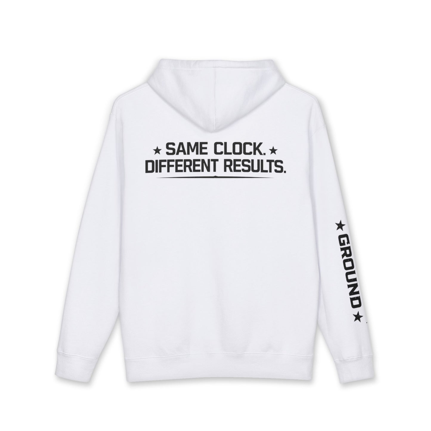 Hoodie — “Same Clock Different Results” Graphic Pullover
