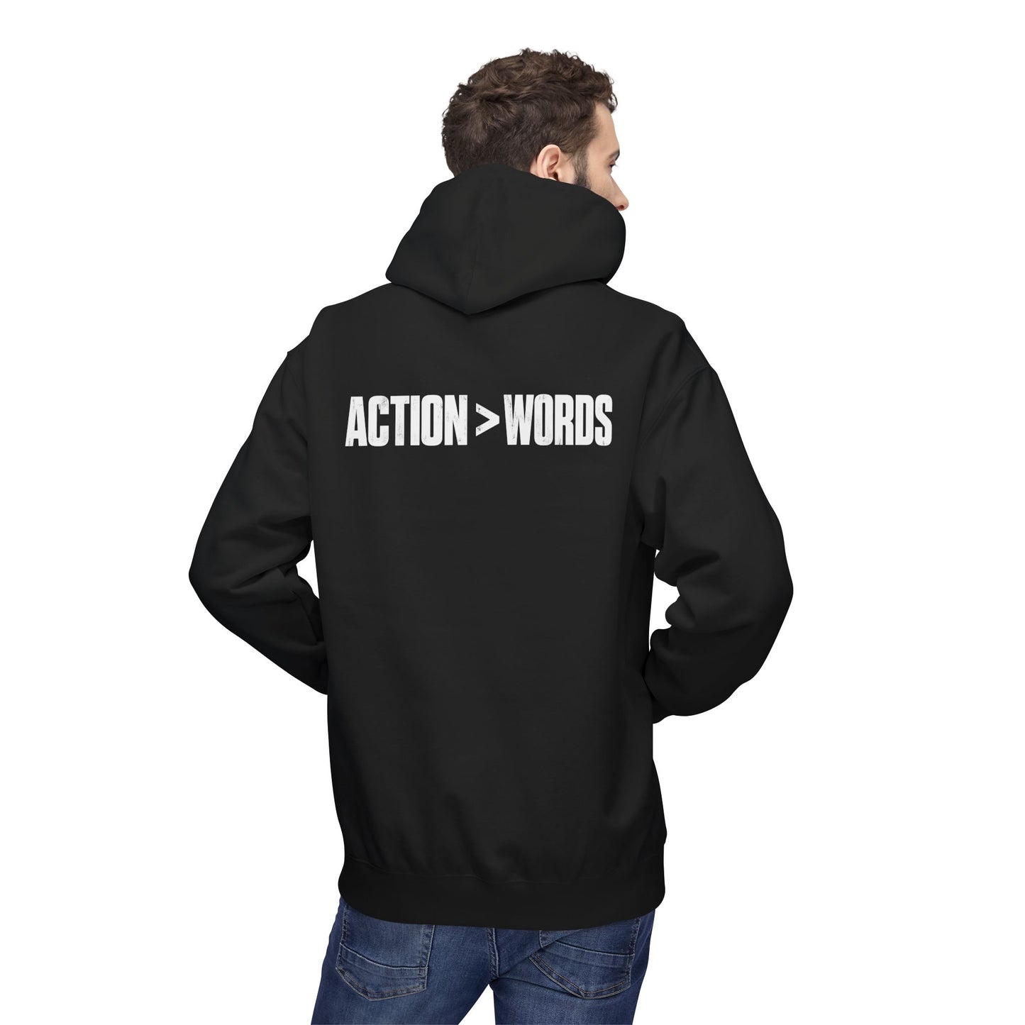 Action > Words Hoodie — Minimal Motivational Pullover