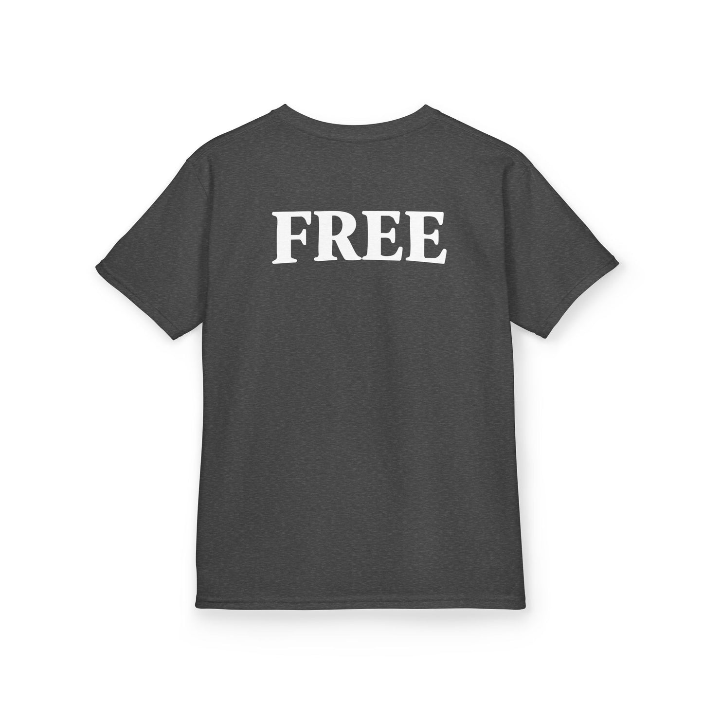 Kids Tee — 'ROOTS' Front / 'FREE' Back Forest Green Graphic Shirt