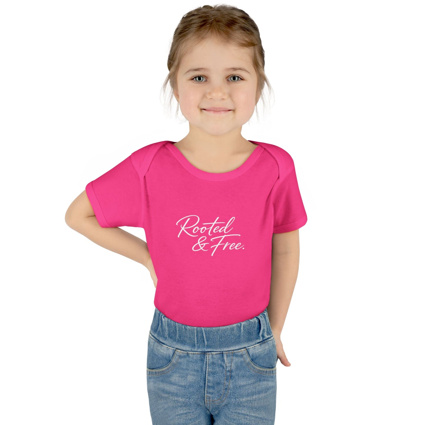 Rooted & Free Infant Bodysuit - Organic Baby Onesie with Script Logo