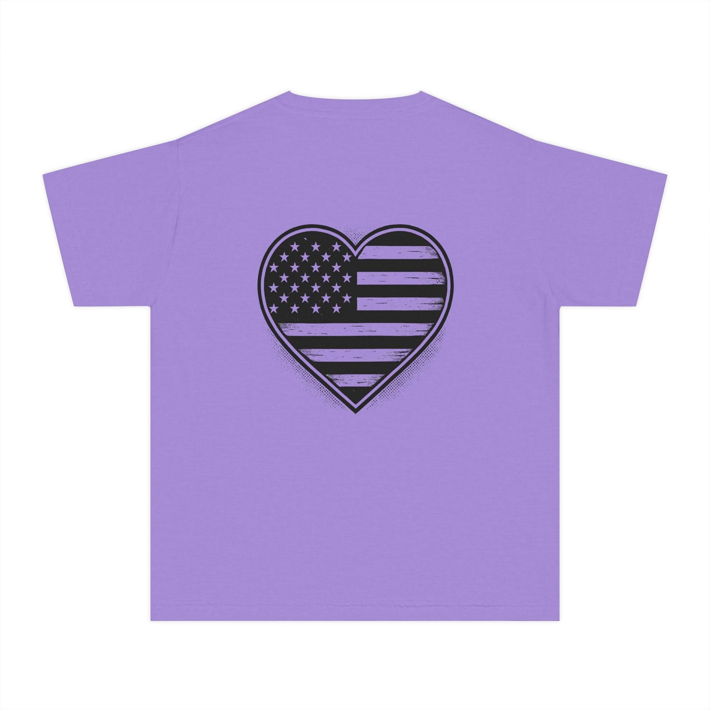 Youth Tee — 'ROOTS' Front Logo & Distressed American Flag Heart Back