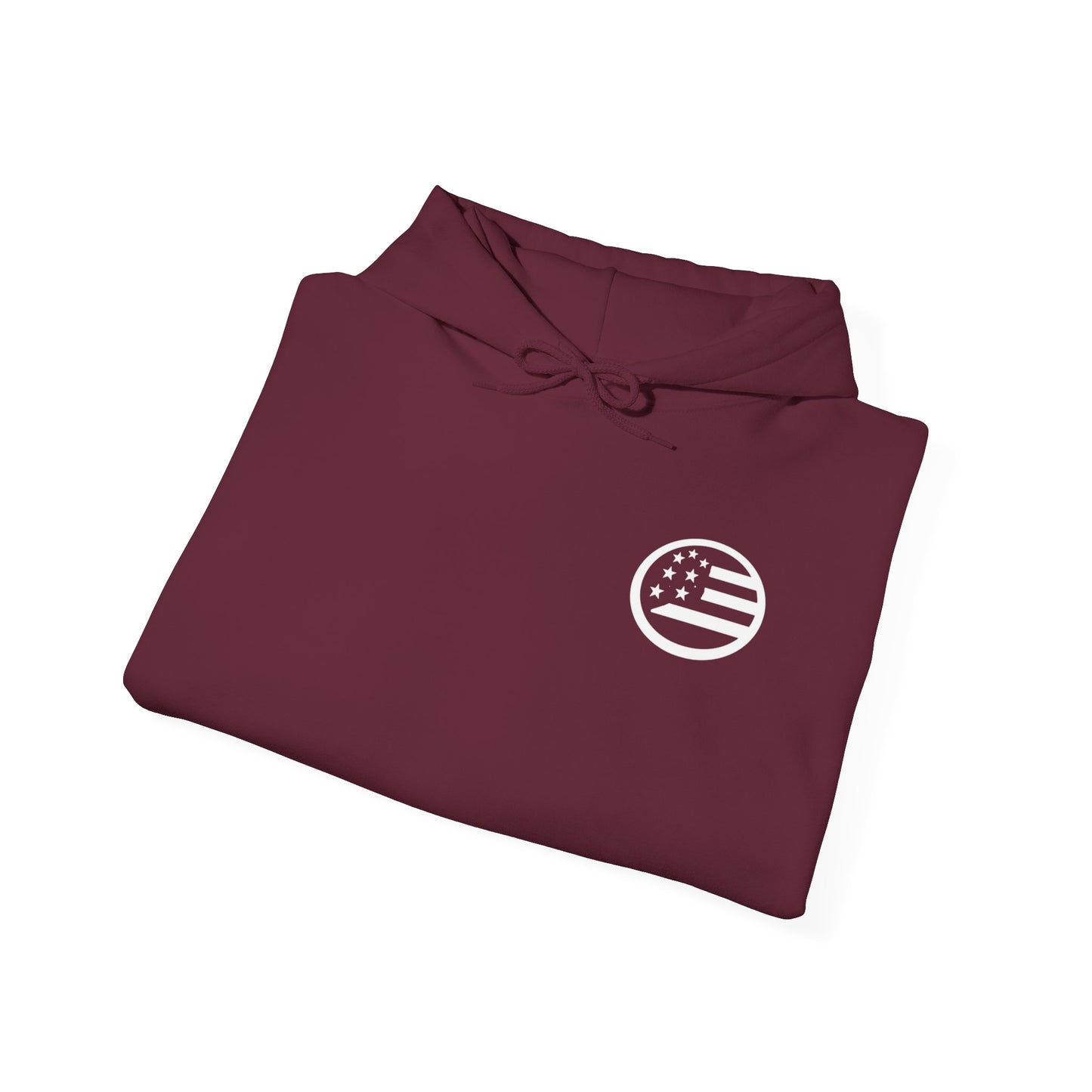 Hoodie — Black Americana Flag Logo Pullover with Script Sleeve