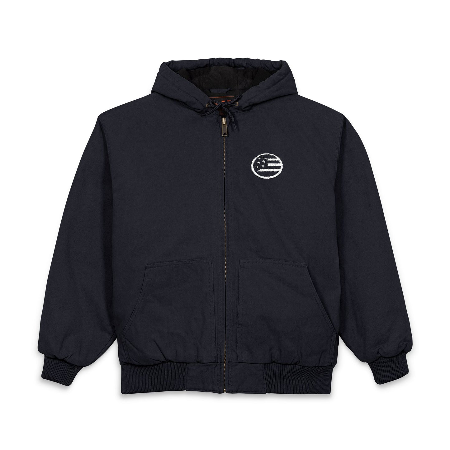 Embroidered Work Hooded Jacket — American Flag Patch