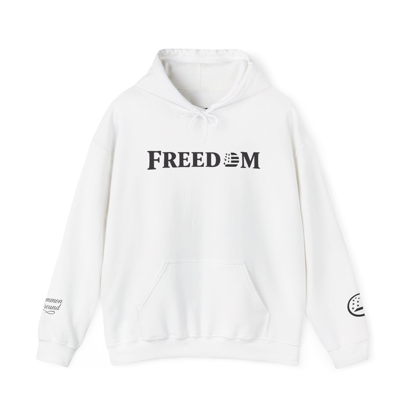 Freedom Logo Hoodie — Minimal Patriotic Graphic Pullover