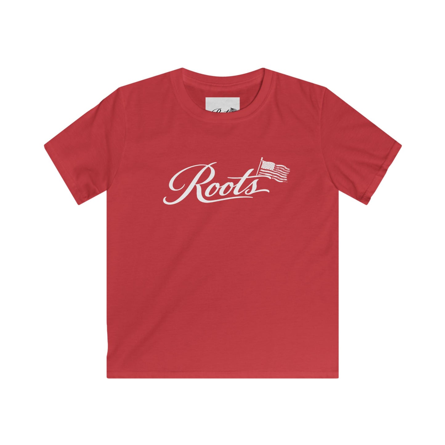 Kids Tee — "Roots" Script with Flag Graphic | Patriotic Youth T‑Shirt
