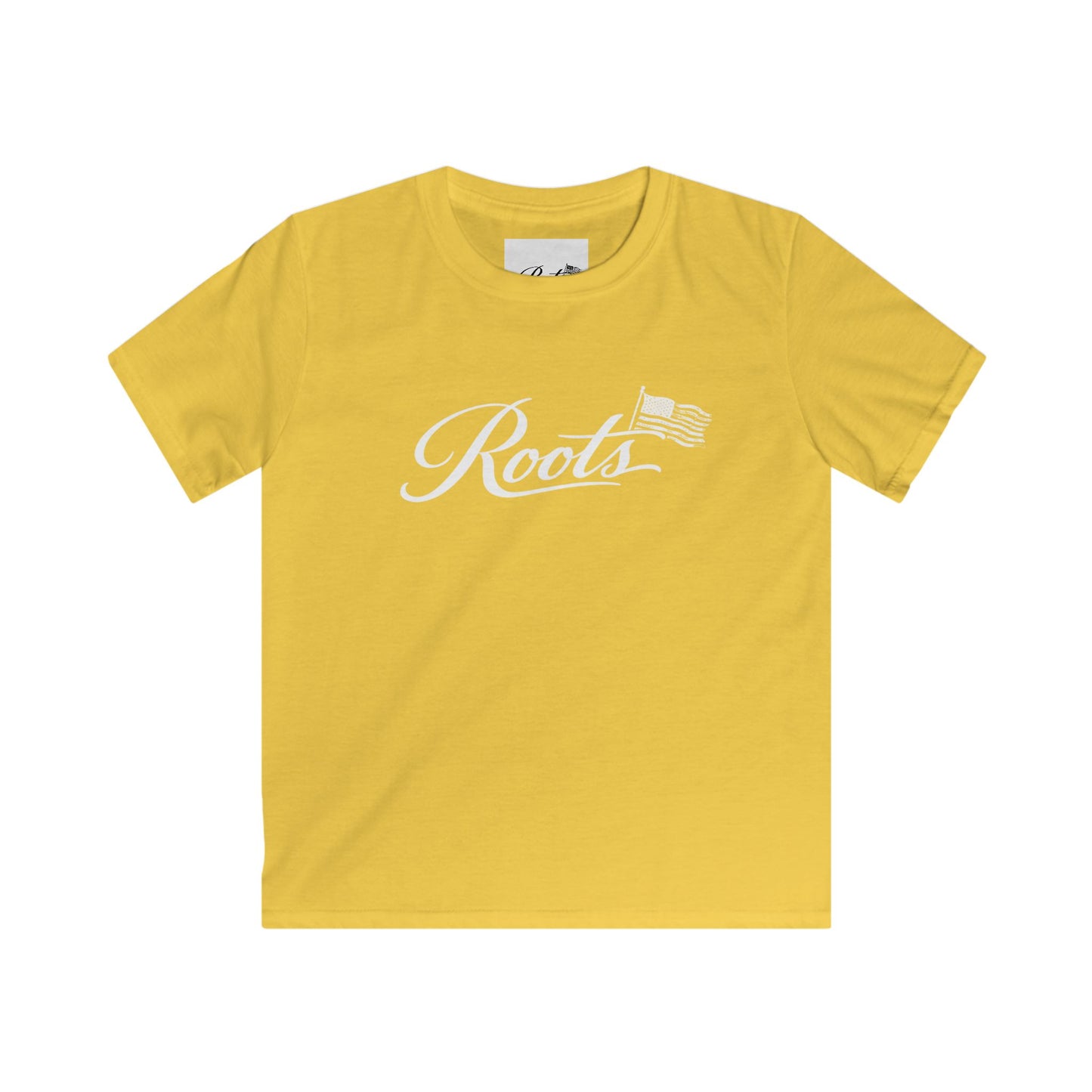 Kids Tee — "Roots" Script with Flag Graphic | Patriotic Youth T‑Shirt