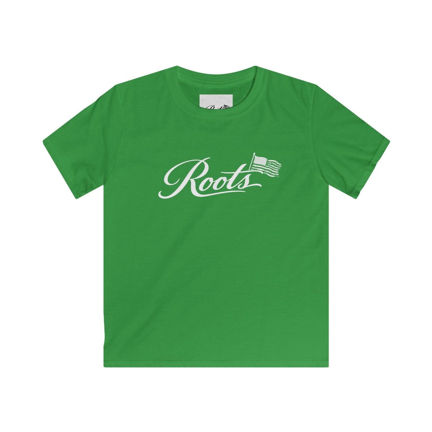 Kids Tee — "Roots" Script with Flag Graphic | Patriotic Youth T‑Shirt